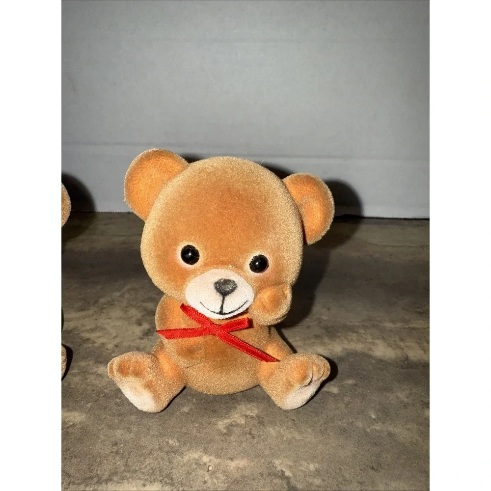 Lot Of 2 Trippies Inc Flocked Teddy Bear With Bows , Home Decor , Crafts , 1989